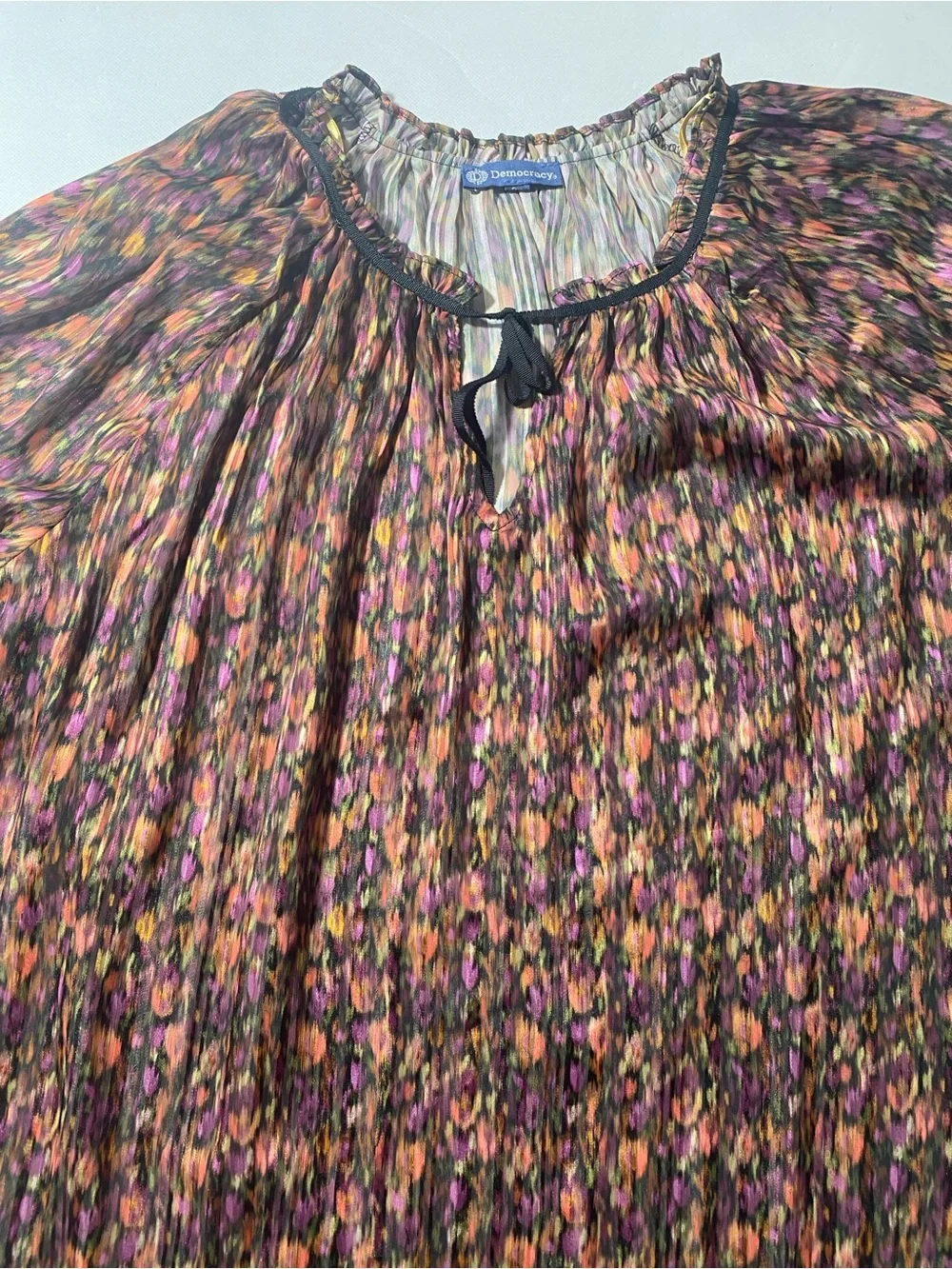 NEW Plus Sz 2X Democracy Floral Print V-Neck Long Smock Cuff Sleeve Blouse $84 - Picture 8 of 13